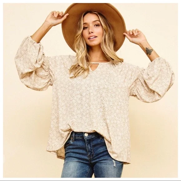 #27 Boho chic Floral Print Lantern Sleeves Top - Picture 4 of 5